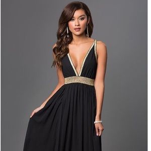 Floor Length Dress with Gold Detail/Zip Back